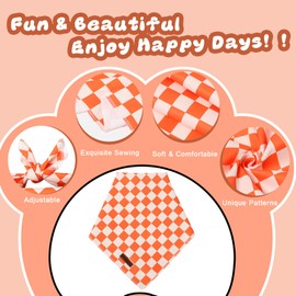 UP URARA PUP Fall Dog Bandana – Orange Gingham Plaid Triangle Scarf for Small Medium Large Dogs, Soft Cotton Pet Bib for Autumn Thanksgiving, Adjustable Dog Kerchief for Daily Wear
