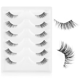 Gjinxi Media Pestañas Postizas con Banda Transparente, 6 Pares 9 MM Medias Pestañas Naturales Cortas Wispy Clear Band Lashes 3D Lash Short Cat Eye Lash DIY Extensión de pestañas en casa para la mayoría de las formas de ojos Negro