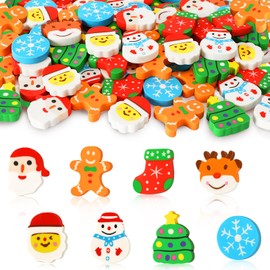 JUNEBRUSHS 65Pcs Christmas Erasers for Kids Bulk, Cute Large Desk Pets Santa Snowflakes Pencil Erasers Novelty Holiday Erasers for Student Classroom Rewards Christmas Prizes Gifts Stocking Stuffers