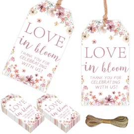 kreat4joy Love In Bloom Bridal Shower Decorations, 50pcs Love In Bloom Thank You Cards for Floral Flower Thank You for Celebrating with Us Tags Bachelorette Wedding Engagement Gift