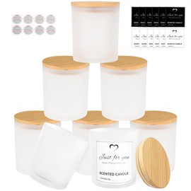 CONNOO 8 Pack 14 OZ Frosted Glass Candle Jars with Bamboo Lids for Making Candles, Large Size Empty Candle Tins with Sticky Labels - Leakproof & Dishwasher Safe.
