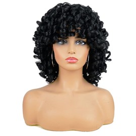 AIDUSA Short Loose Curly Wigs for Black Women Afro Wig for Black Women Curly Wig for Women Synthetic Wigs for Women Fluffy Natural Wigs Half Wigs Soft Hair Black Wigs (#1B Natural Black)