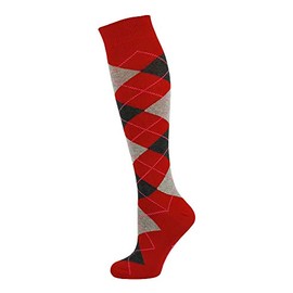 Mysocks Kids Knee High Socks Back to School - Argyle Seamless Cotton Knee Length Socks for Children - Casual Boys and Girls Long Socks Argyle Ash Anthracite Red,9-12