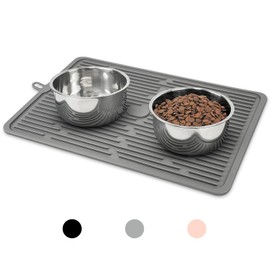 Ptlom Silicone Pet Placemat for Dogs and Cats, Non-Slip Waterproof Dog Feeding Bowl Mats for Food and Water, Small Medium Large Pet Tray Mat Prevent Residues from Spilling onto The Floor, Grey