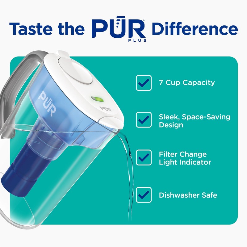 PUR Plus 7-Cup Water Filter Pitcher for Fridge, Cleaner, Great-tasting