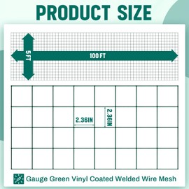 Gisafai Galvanized Welded Wire Fence 5 ft X 100 ft for Dog Chicken Hog Deer Goat Cattle 16GA Garden Border PVC Coated Fencing Roll Border Yard Vegetable Plant Animals Protection Poultry Netting(Green)