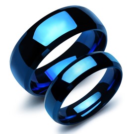 Felicelia His and Hers Matching Rings for Couples Stainless Steel Pure Black Blue Wedding Bands Sets for Him and Her (Blue, Men 10 &Women 6)
