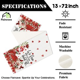 Happy Valentines Day Table Runner Galentines Day Kitchen Dining Table Centerpiece Wedding Anniversary Red Heart Decor Happy Valentine's Day Decorations for Home-72 Inches Long