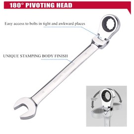 8mm Metric Flex-Head Ratchet Wrench,Box End Head 72-Tooth Ratcheting Combination Wrench Spanner