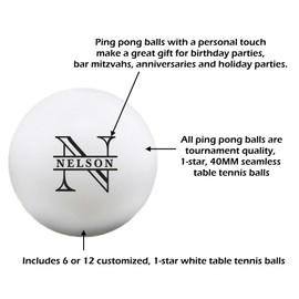 Infusion Custom Name & Initial 2 Design Ping Pong Balls, 12 White Table Tennis Balls