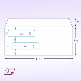 Box of 500 Ready-Seal Double Window Security Tinted Check Envelopes, for Laser Checks (#8 Envelopes)