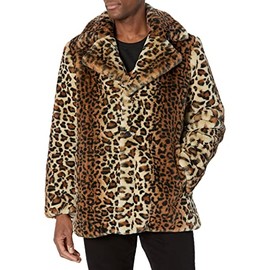 GUESS Men's Faux Leopard Fur Coat, Brown Multi, Medium
