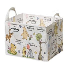 Winnie Storage Basket, The Pooh Nursery Baby Stuff, Winnie Nursery Storage Baske Storage Basket With A Waterproof PE Coating, Foldable Large Canvas Laundry Hamper Suitable For Bathroom and Bedroom