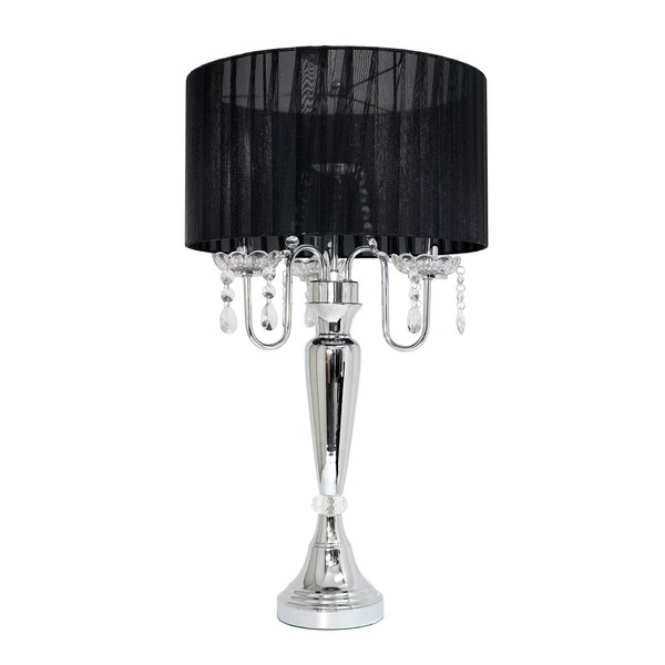 Elegant Designs LT1034-BLK Trendy Romantic Sheer Shade Hanging Crystals Table Lamp, Black
