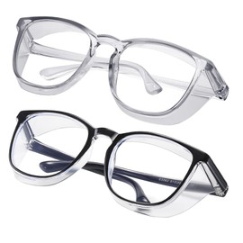 konqkin Safety glasses Goggles Nurses Protective Eyewear - Anti Fog Square Frame Stylish Clear Glasses for Women Men (gery black)