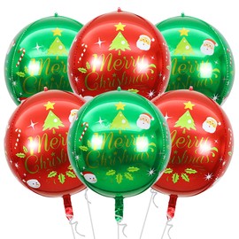 Merry Christmas Balloons for Christmas Decorations, Red and Green Christmas Foil Balloons for Christmas Decorations Indoor, Christmas Party Decorations 6 Pcs