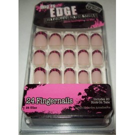 Fing'rs Edge Fake Fingernails Finger Nail Black Tip Pink Lightning Bolt 24 Count Hardcore Nail Addict Glue On