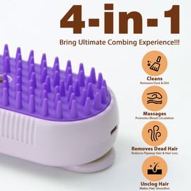 4 in 1 Cat Steam Brush, Rechargeable Steam Brush for Cats and Dogs, Anti-Static Cat Spray Brushes, Massage, Cleaning, Shedding & Combing All In One! Purple