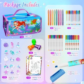 weirtoya Washable Fruit Scented Markers Stationery Set with Pencil Case, Gils Birthday Toys for 4-9 Year Old Girls, Travel Art and Craft Drawing Colouring Set for Girls