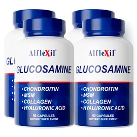 ALFLEXIL Premium Glucosamine & Chondroitin Nutritional Supplement - Healthy Joint, Bone & Knee Support - Rich in MSM & Collagen - Organic Natural Ingredients - Made in USA - 90 Capsules - 4 Pack