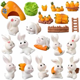 WATASHINO Rabbit Figurine Animal Figure Rabbit Miniature Carrot Terrarium Succulent Moss Miniature Garden Mini Figurine MIN01 (Rabbit Set of 21)