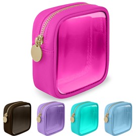 izuzta - Bolso pequeño de nailon con cierre para maquillaje, Rosa encendido, Mini