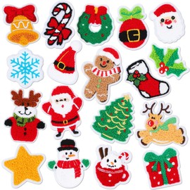 AUGSUN 18pcs Self Adhesive Christmas Iron on Patches Xmas Embroidered Sew Applique Repair Patch Sweater Stocking DIY Crafts for Clothing Jacket Jeans Pants Dress Backpack Hat Decorations