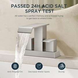 FORIOUS Brushed Nickel Bathroom Faucets 2 Hole or 3 Holes, 4 Inch Centerset Waterfall Bathroom Sink Faucet with Metal Pop-up Drain and CUPC Hose, 2 Handle Faucet for Bathroom Sink