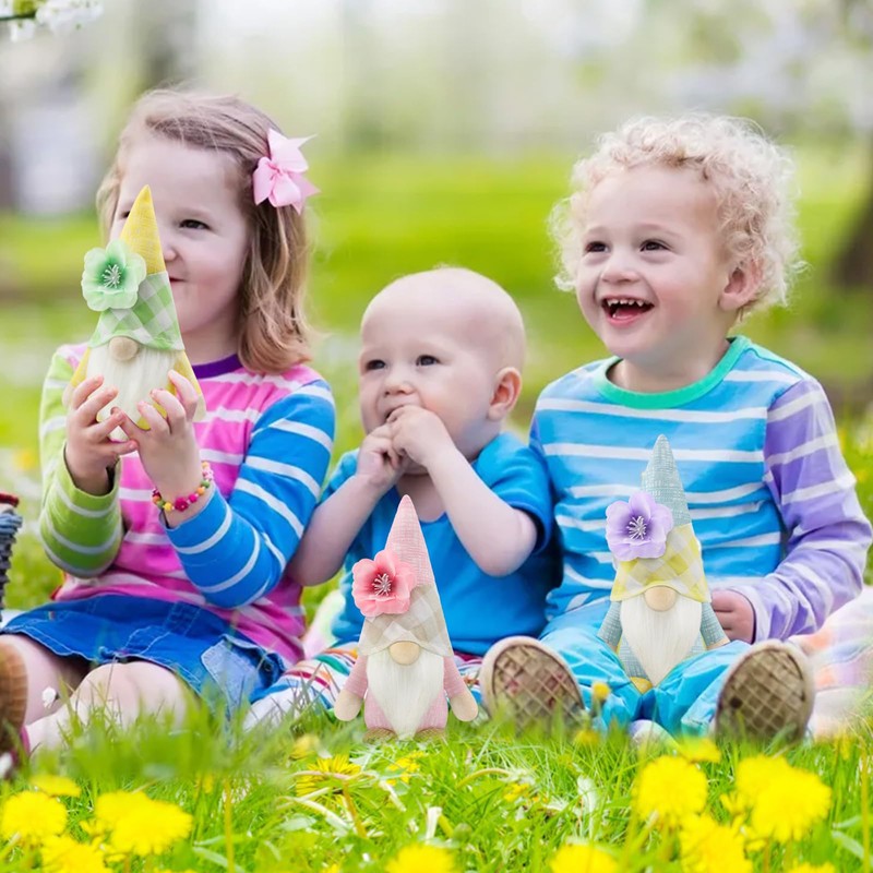 Gehydy Decorative Spring Gnome Figures, Set of 3, Flowers, Spring