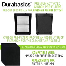 Durabasics Paquete de 8 prefiltros de repuesto para Honeywell HPA200 | Repuesto de prefiltro de carbono para Honeywell Prefilter A, Honeywell Air Filter A, HRF AP1, HRF-A200 y HPA200 Honeywell Filtros