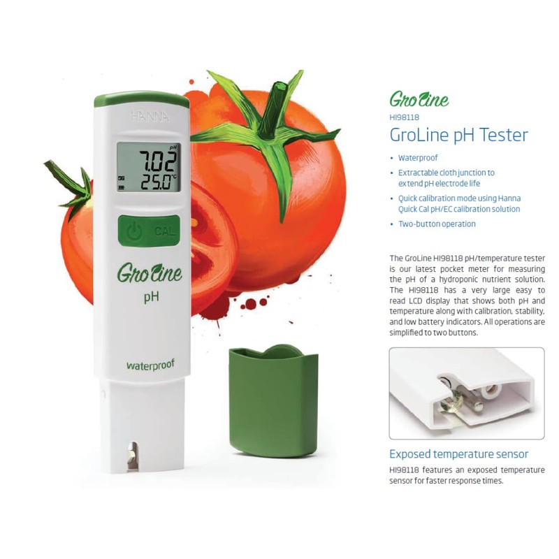 Hanna HI98118 Checker GroLine Waterproof Hydroponic pH Tester - Simple