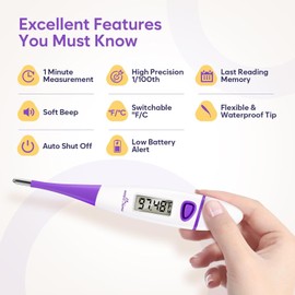 Easy@Home Basal Body Thermometer for Ovulation, 1/100th Degree High Precision, Accurate BBT Thermometer for Natural Ovulation Tracking by Premom APP, EBT-018 & EBT-013, Purple, Pink