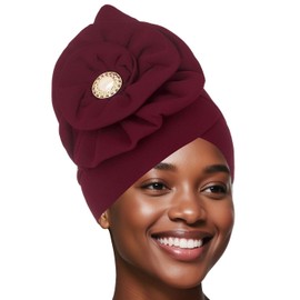 Bohend African Big Flower Rhinestone Turban Cap Muslim Pre Tied Beanie Headwrap Bonnet Stretch Pleated Women Headscarf Hat (4)