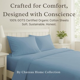 CHATEAU HOME COLLECTION King Size Sheets Set – 100% Organic Cotton King Bed Sheets, Deep Pocket Fitted Sheet, Cooling & Breathable, Sateen Weave, French Blue, Fits Upto 17" Mattress