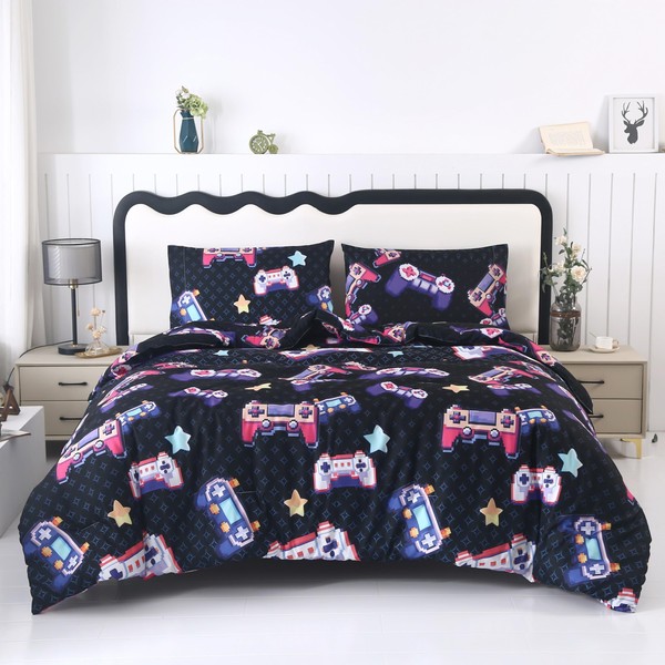 SDIII 3PCS Pixel Gamer Comforter Set Twin, 1 Gaming Comforter