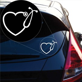 Yoonek Graphics Stethoscope Love Nurce Doctor Decal Sticker for Car Window, Laptop and More. # 1021 (4" x 4.8", White)