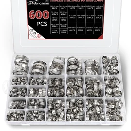 600PCS 22 Sizes Single Ear Hose Clamps, 5.3-33.1mm Crimp Hose Clamps 304 Stainless Steel, Ear Clamp Perfect for Automotive, Home Appliance Line, Pipe Hoses and Industry Use By Hydencamm