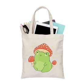 BDPWSS Frog Tote Bag For Women Frog Mushroom Lover Gift Funny Frog Mushroom Gift Animal Lover Gift Frog Themed Gift (Frog Mushroom TGCA)