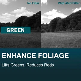 MaD Camera - 49mm Green Colour Correction Filter - Reduces Glare & Enhances Contrast - Premium Camera Lens Filter for DSLRs