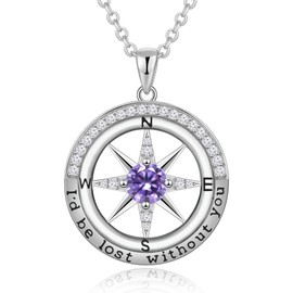 Birthday Gifts for Wife Compass Birthstone Necklace for Women Wife Birthday Gift Ideas,Anniversary Jewelry for Wife Christmas Gifts Ideas Sterling Silver Necklace for Wife from Husband North Star Necklace I'd be Lost Without You