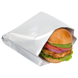 Restaurantware Bag Tek 7.9 x 1.7 x 7.9 Inch Foil Lined Bags 100 Greaseproof Foil Food Wrappers - Freezable Non-Vented Silver Foil Paper Hot Sandwich Bags Keeps Food Warm For Hot And Cold Foods