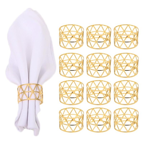 aoozleny 12PCS Napkin Rings, Metal Hollow Triangle Tableware Table Napkin