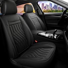 KBOISE Car Seat Covers 2 PCS Front Seats, Waterproof Napa Leather Automotive Seat Protector for Cars SUV Truck Sedan, Universal Anti-Slip Car Seat Cushion Interior Accessories, Black