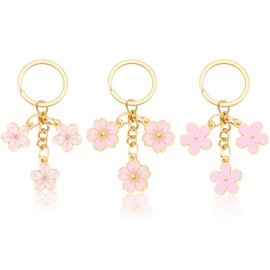 TUCEWP 3Pcs Cute Flower Keychain for Women Girls Pink Enameled Flower Tassel Keychain Cherry Blossom Keychain Charms Aesthetic Purse Keyring Holder Bag Car Accessories Birthday Christmas Gift