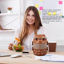 Fiambrera Bento, Contenedor De Almuerzo Con Aislamiento Térmico, Tapa Hermética, Forma De Oso, Para Adultos, Adolescentes, Material PP, Con Asa, Escuela, Trabajo, Camping (Color
