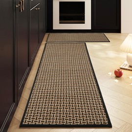 LOPYXBR Brown Kitchen Rugs Sets of 2 Kitchen Rugs Non Slip Washable Kitchen Mats for Floor 2 Piece Brown Fatigue Mats for Kitchen Floor Absorbent Kitchen Sink Floor Mat for Laundry(16"x30"+16"x47")
