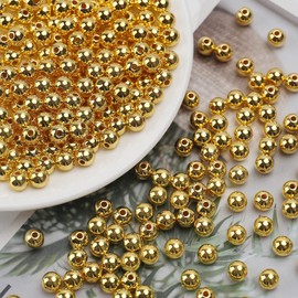 abalorio de perlas de imitación ABS brillantes de calidad con agujero de 6/8/10 mm, abalorio espaciadoras redondas de plástico acrílico para manualidades, suministros de fabricación de joyas (oro, 10 mm, 200 piezas)