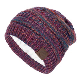 Durio Satin Lined Beanie for Women Warm Winter Hats Slik Lined Beanie Hat for Women Cable Knit Beanies Thick Winter Hat Purple Mix One Size