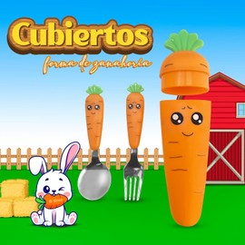 Juego de Cubiertos Portátiles para Niños con Estuche en Forma de Zanahoria Cubiertos Infantiles para Lonchera Tenedor y Cuchara Reutilizables (1 Juego)