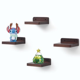 NIUBEST Small Floating Shelf, 4x4 Inch Display Ledges for Wall,Mini Shelves,Rustic Wood Shelf for Bedroom Living Room Bathroom Kitchen (4, Dark Walnut)